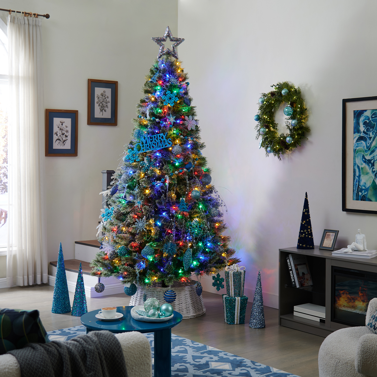 Honeywell 7.5 ft Pre-Lit Artificial Christmas Tree - Frances Cashmere with 450 Color Changing LED Lights - UL Certified