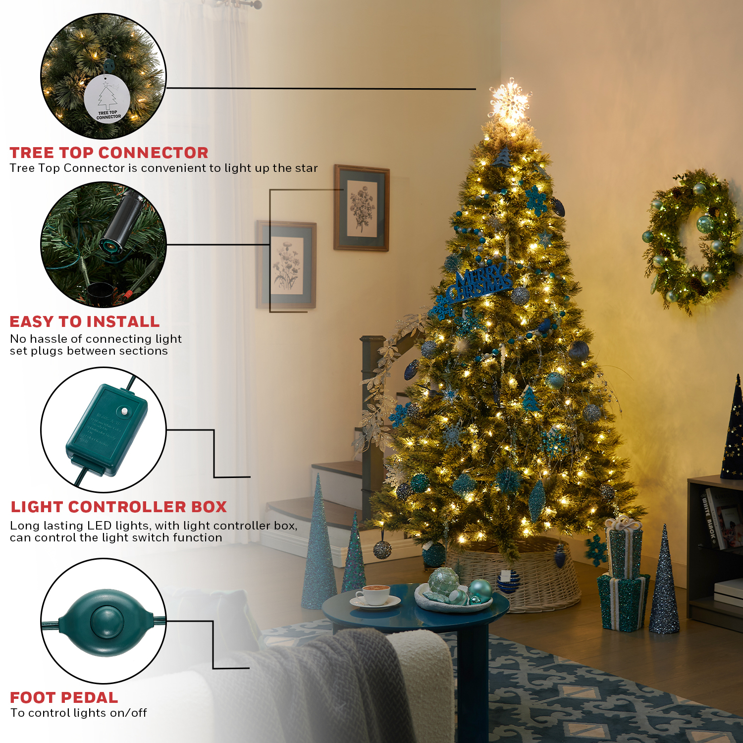 Honeywell 7.5 ft Pre-Lit Artificial Christmas Tree - Frances Cashmere with 450 Color Changing LED Lights - UL Certified