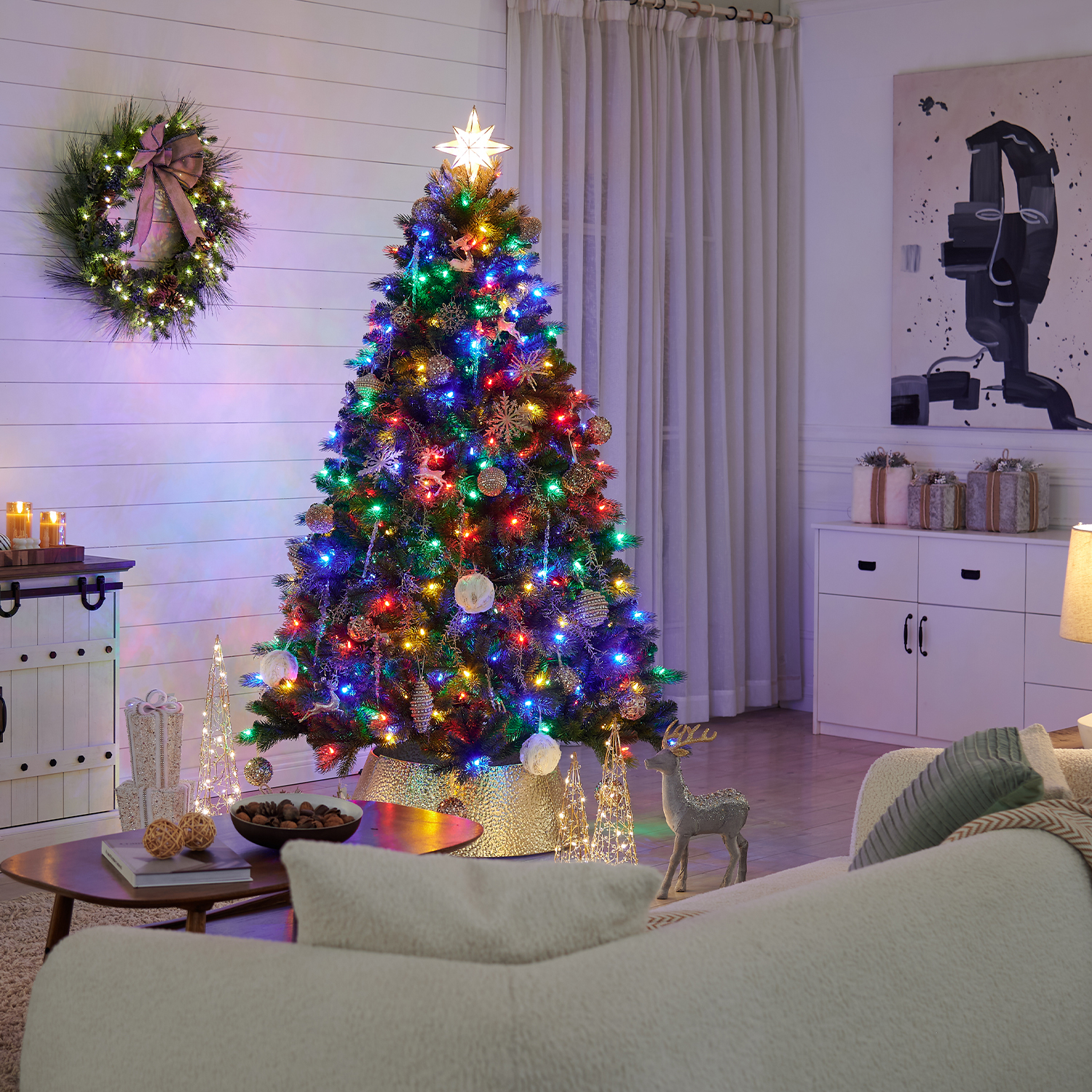 Honeywell 6.5 ft Crestone Fir Pre-Lit Artificial Christmas Tree - 450 Color Changing LED Lights - UL Certified