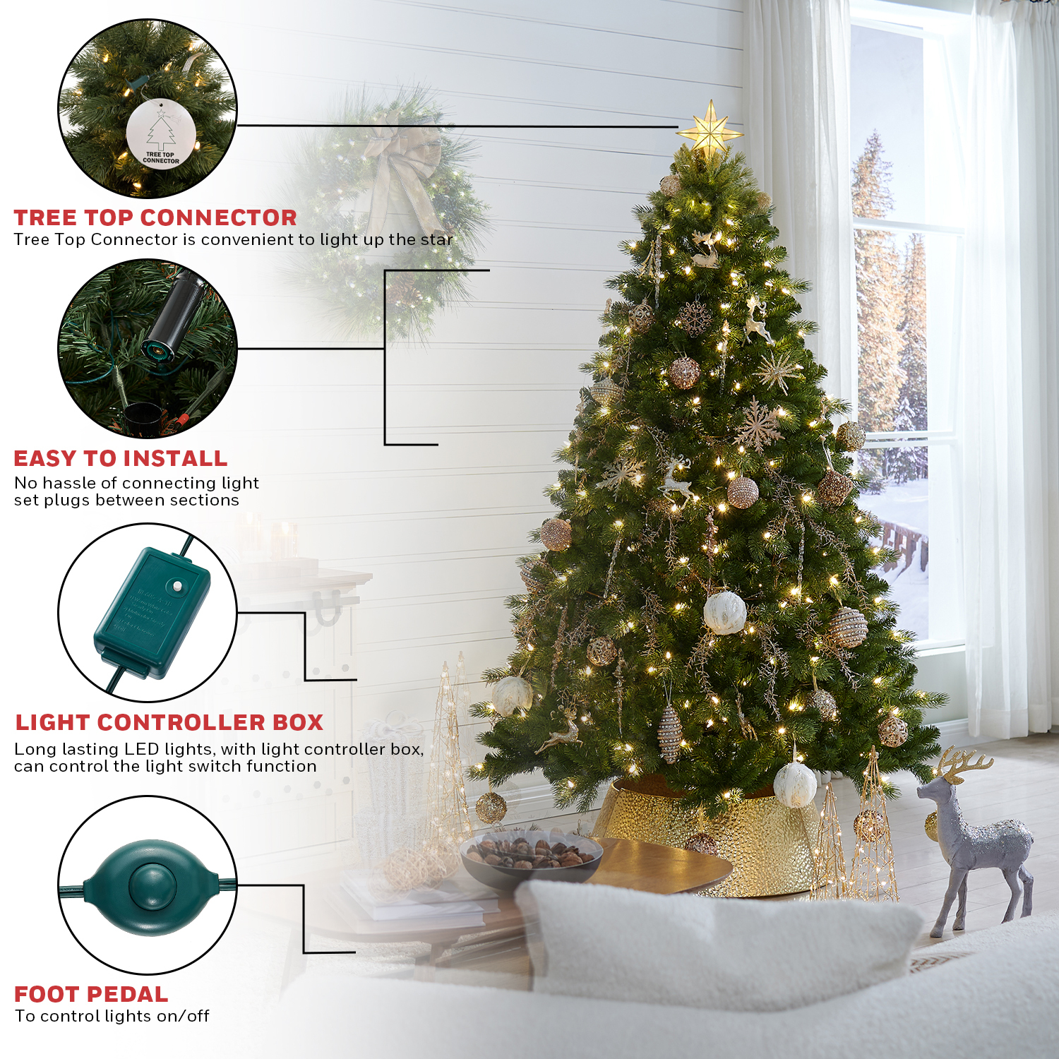 Honeywell 6.5 ft Crestone Fir Pre-Lit Artificial Christmas Tree - 450 Color Changing LED Lights - UL Certified