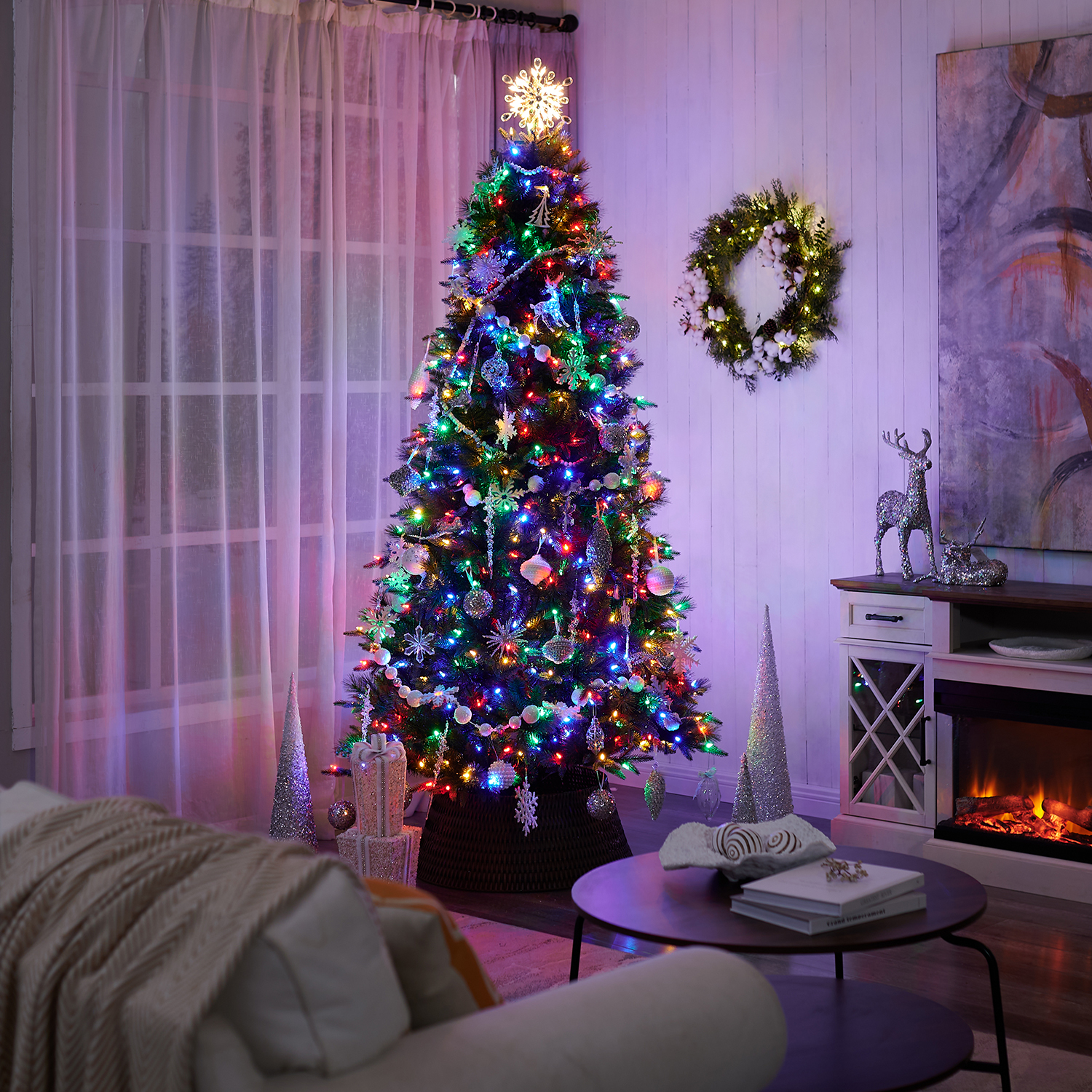 Honeywell 7.5 ft Whistler Fir Slim Pre-Lit Artificial Christmas Tree - 600 Color Changing LED Lights, UL Certified for The Entire Tree