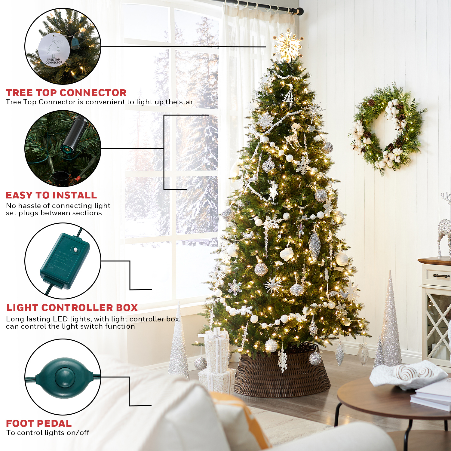 Honeywell 7.5 ft Whistler Fir Slim Pre-Lit Artificial Christmas Tree - 600 Color Changing LED Lights, UL Certified for The Entire Tree