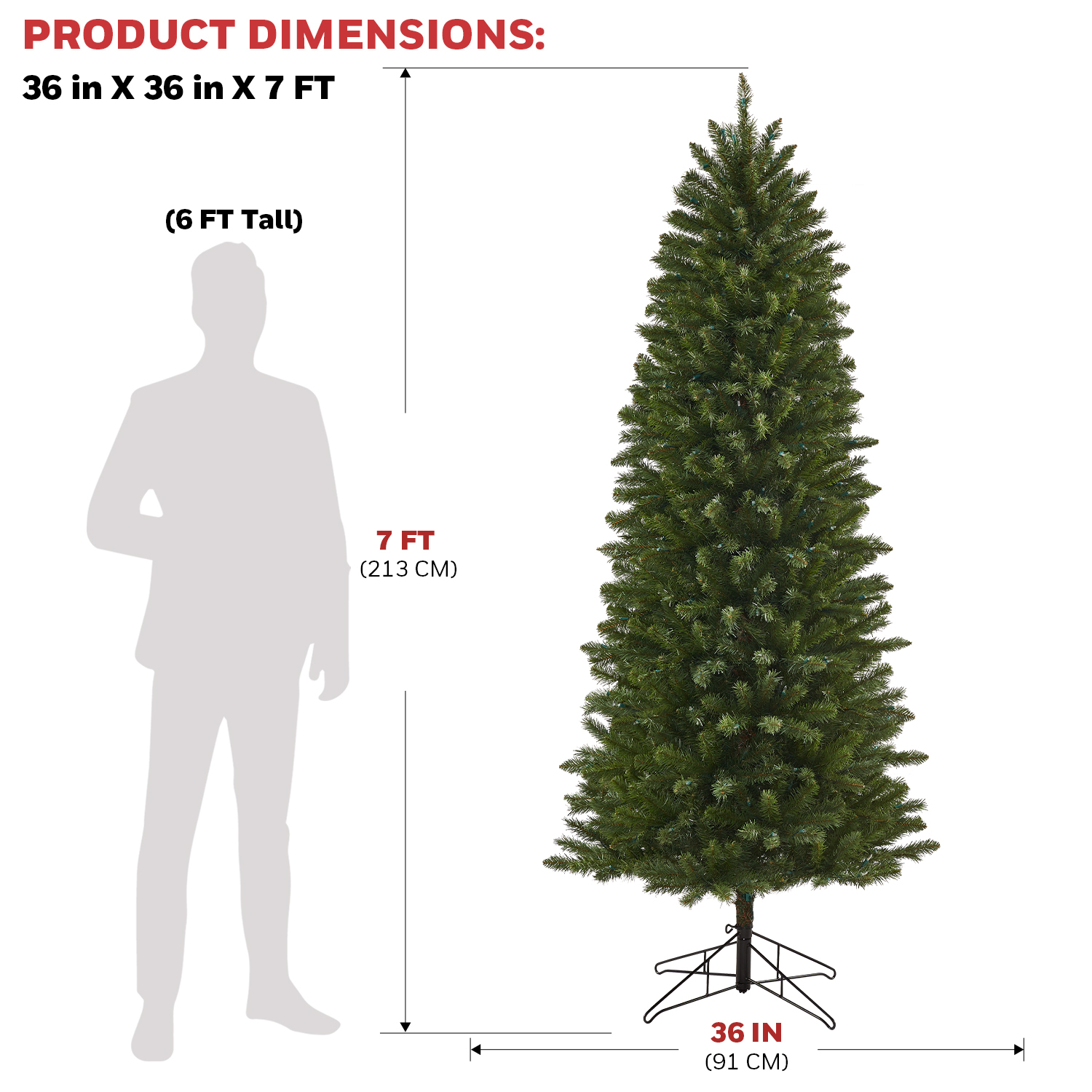 Honeywell 7ft Eagle Peak Pine Pencil Pre-Lit Christmas Tree - 350 Color Changing LED Lights - UL Certified
