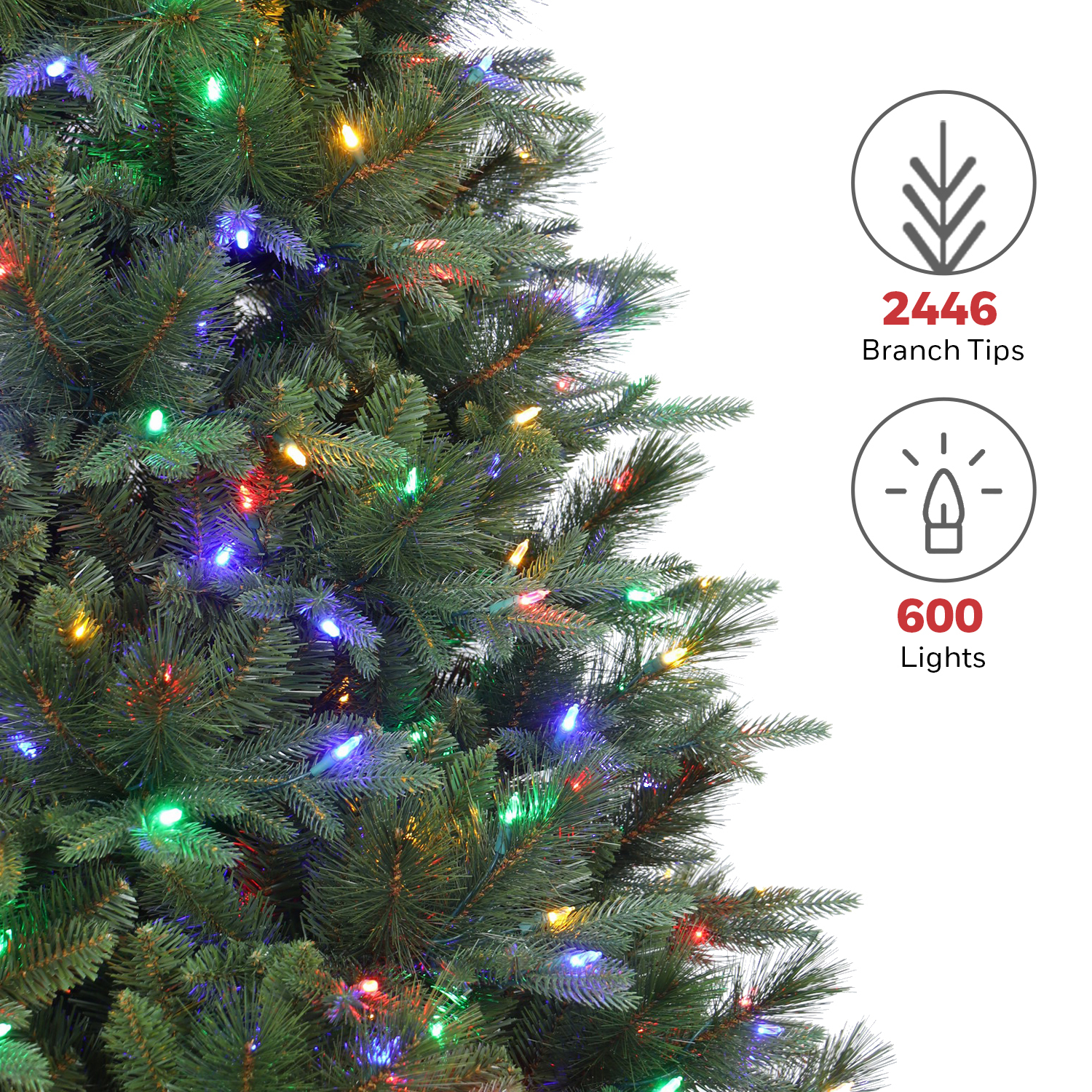 Honeywell 7.5 ft Whistler Fir Slim Pre-Lit Artificial Christmas Tree - 600 Color Changing LED Lights, UL Certified for The Entire Tree