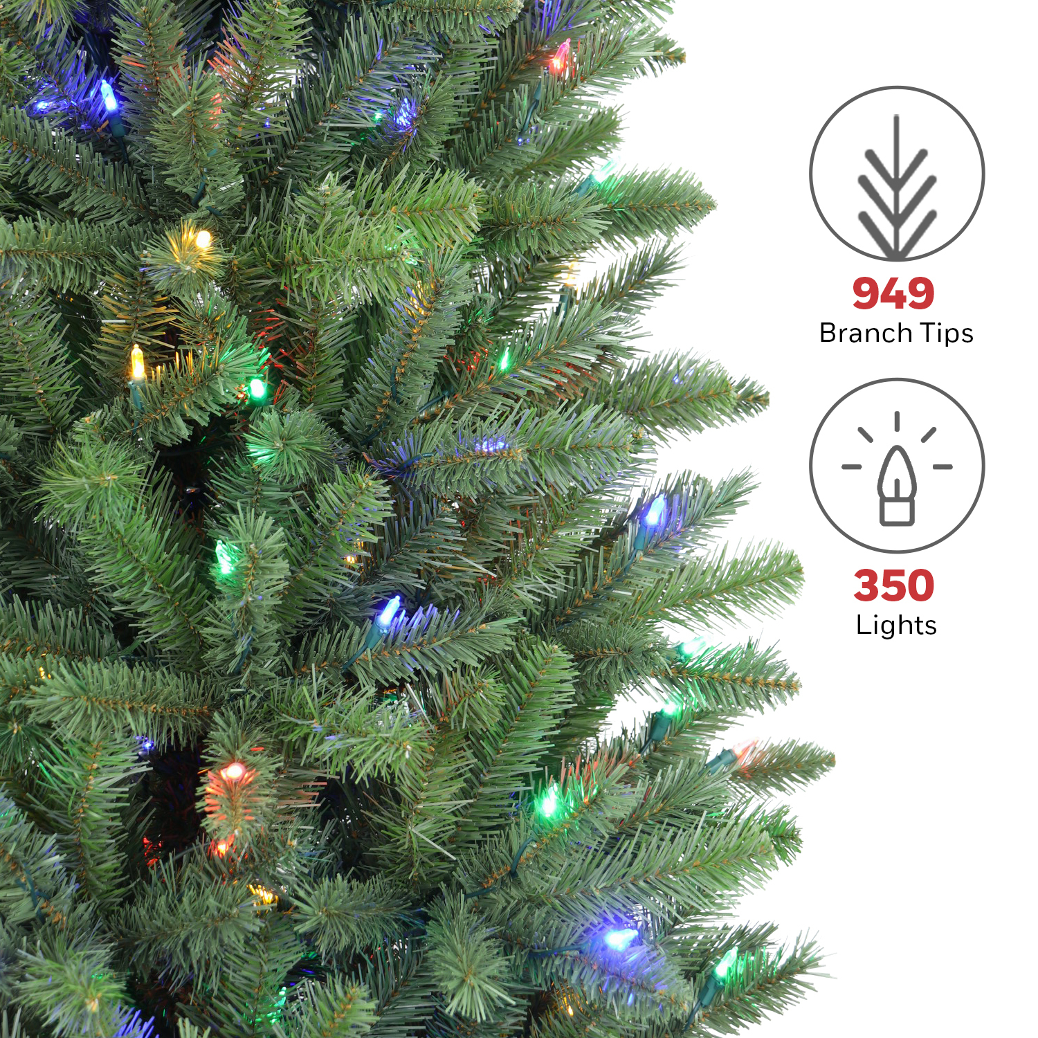 Honeywell 7ft Eagle Peak Pine Pencil Pre-Lit Christmas Tree - 350 Color Changing LED Lights - UL Certified