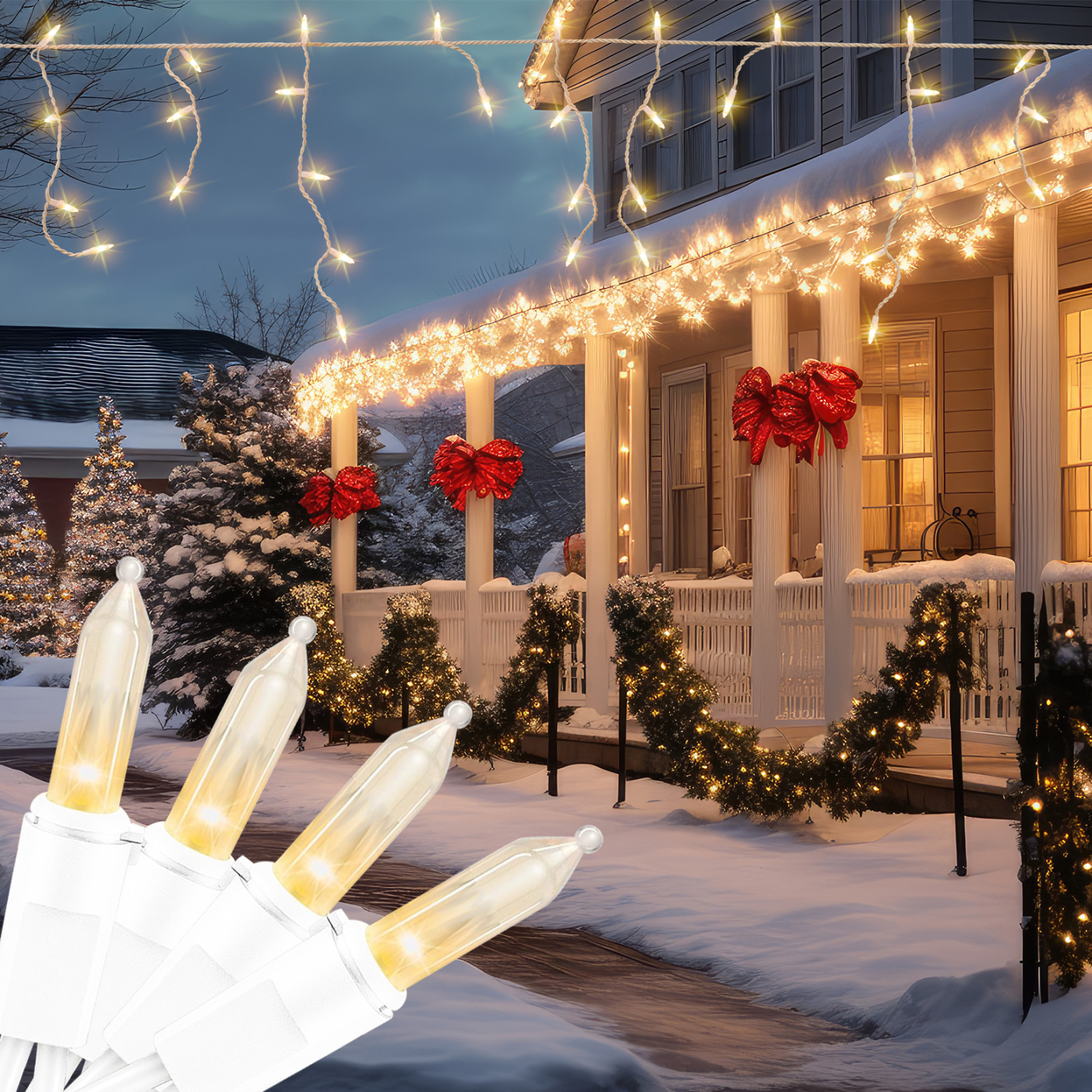 New One Icicle Lights Outdoor 3 Pack, 70 LED 10.8FT Icicle Christmas Lights Outdoor Warm White, Connectable Plug in LED Christmas Lights, for Indoor Outdoor Christmas Eaves Party Yard Decoration