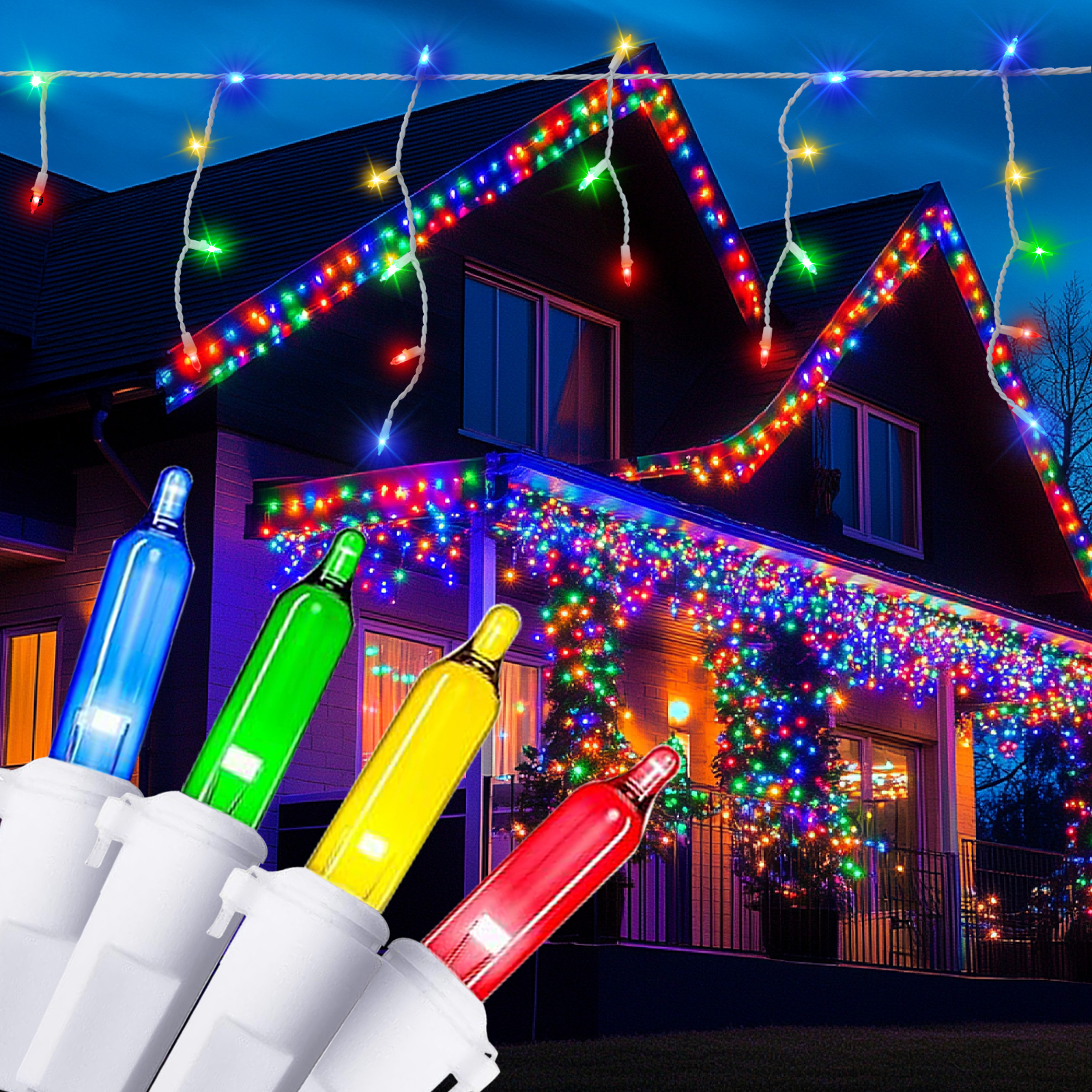 New One 3 Pack Icicle Lights Outdoor, 20.2 FT 150 LEDs Multicolor Icicle Christmas Lights with White Wire, Connectable Icicle String Lights with 39 Drops, Holiday Wedding Party Led Icicle Lights