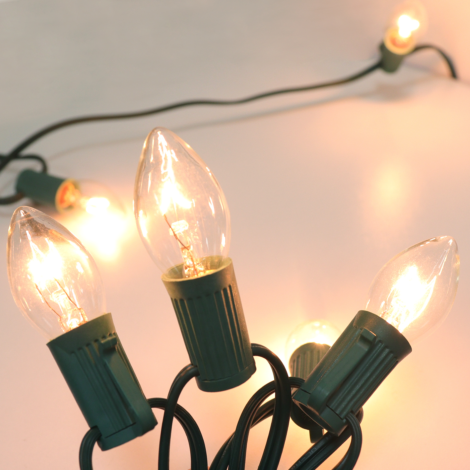 New One 3 Pack 25Ft C7 Christmas Lights, Outdoor Christmas String Lights with 25 Clear Incandescent Bulbs, Christmas Vintage String Light for Patio, Christmas, Cafe, Party Decor, Green Wire, UL Listed