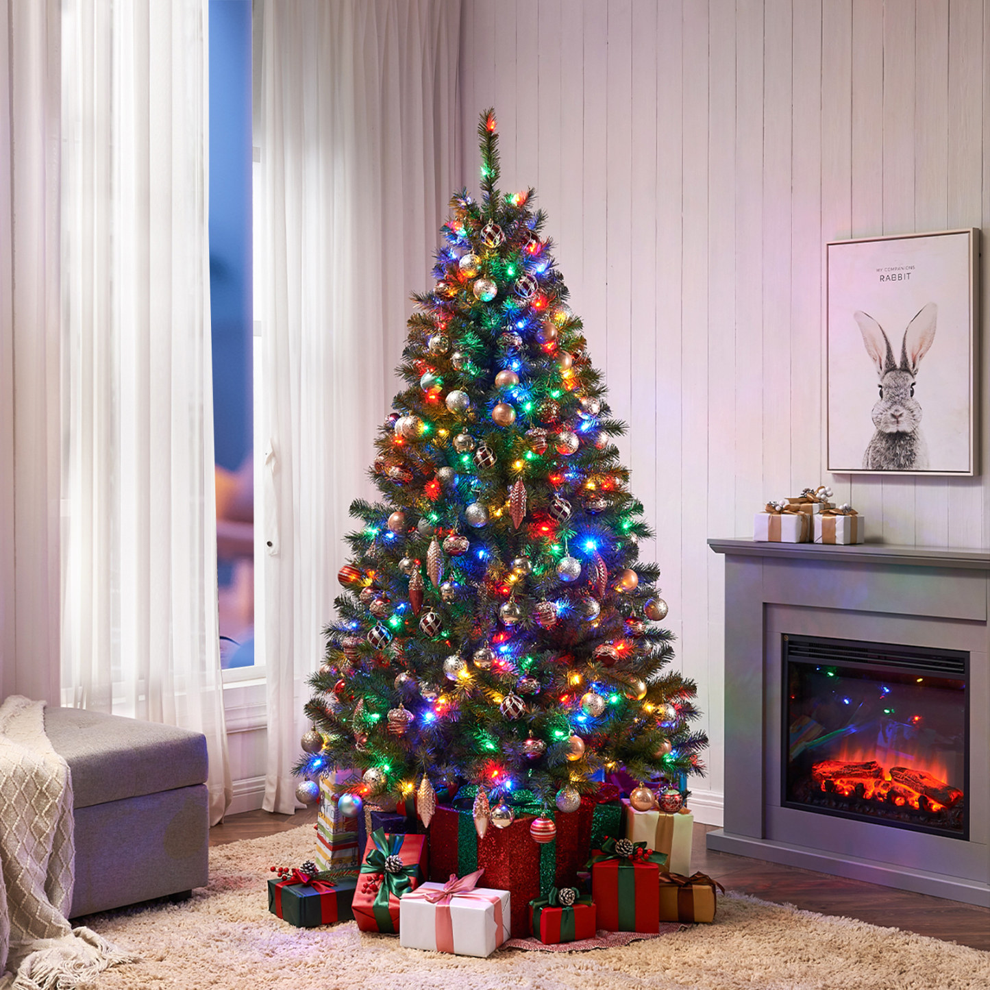 New One 6.5ft Christmas Tree,Pre-lit Artificial Christmas Tree with 250L Color Changing LED Lights, Easy to Assemble