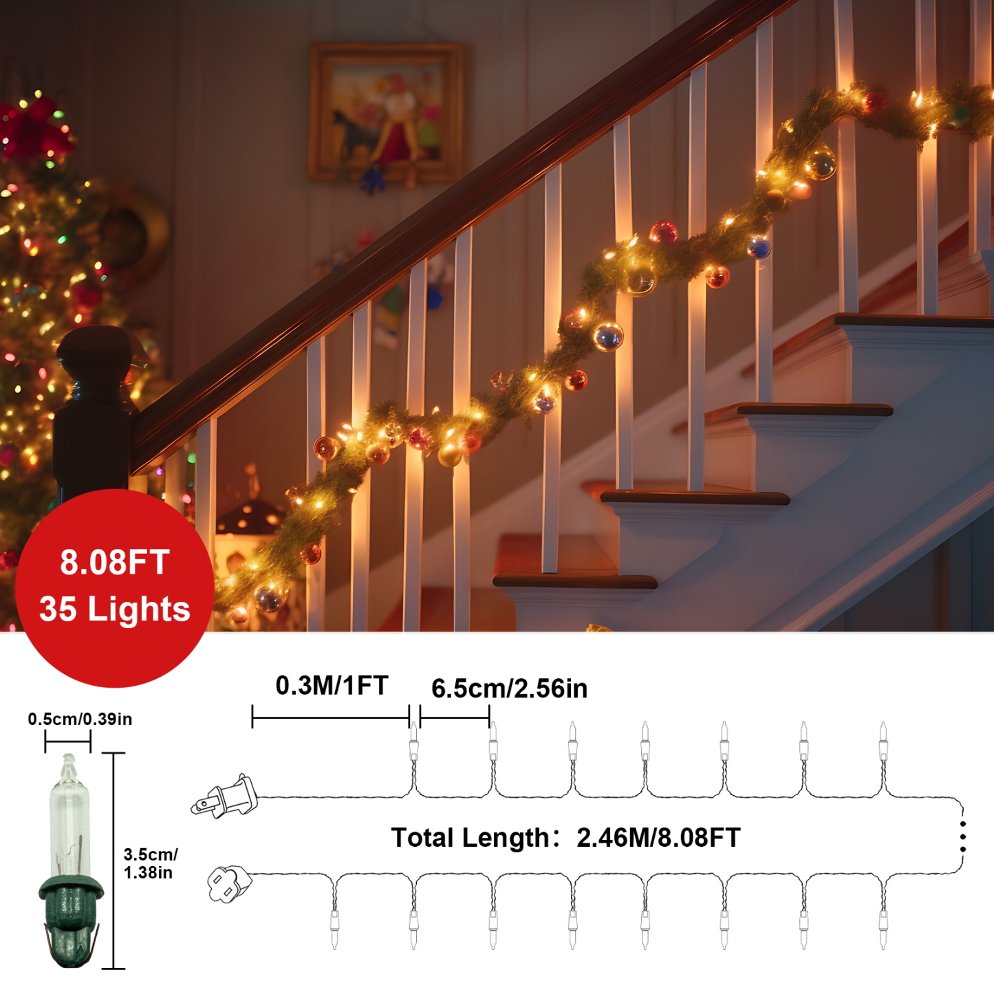 New One Christmas Lights Outdoor 5 Pack, 35 Lights 8.08FT Christmas Tree Lights with Green Wire, Warm White Twinkle Lights, UL Listed for Indoor Outdoor Patio Garden Party Yard Wedding Decoration