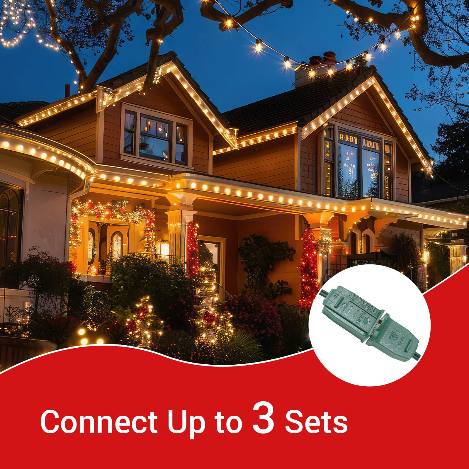 New One 3 Pack 25Ft C7 Christmas Lights, Outdoor Christmas String Lights with 25 Clear Incandescent Bulbs, Christmas Vintage String Light for Patio, Christmas, Cafe, Party Decor, Green Wire, UL Listed