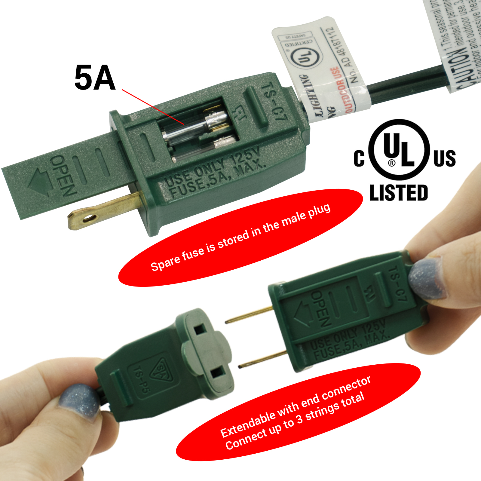 New One 3 Pack 25Ft C7 Christmas Lights, Outdoor Christmas String Lights with 25 Clear Incandescent Bulbs, Christmas Vintage String Light for Patio, Christmas, Cafe, Party Decor, Green Wire, UL Listed