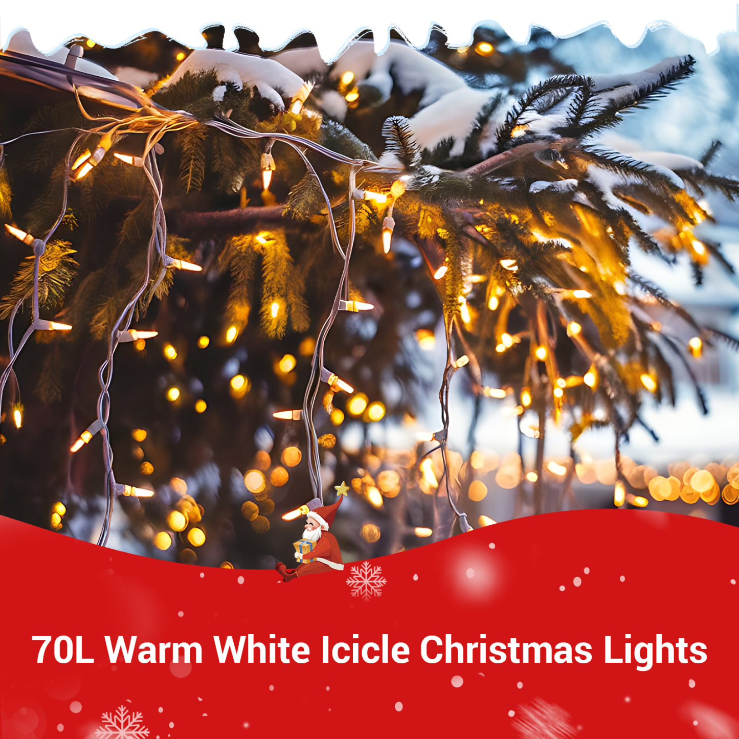 New One Icicle Lights Outdoor 3 Pack, 70 LED 10.8FT Icicle Christmas Lights Outdoor Warm White, Connectable Plug in LED Christmas Lights, for Indoor Outdoor Christmas Eaves Party Yard Decoration