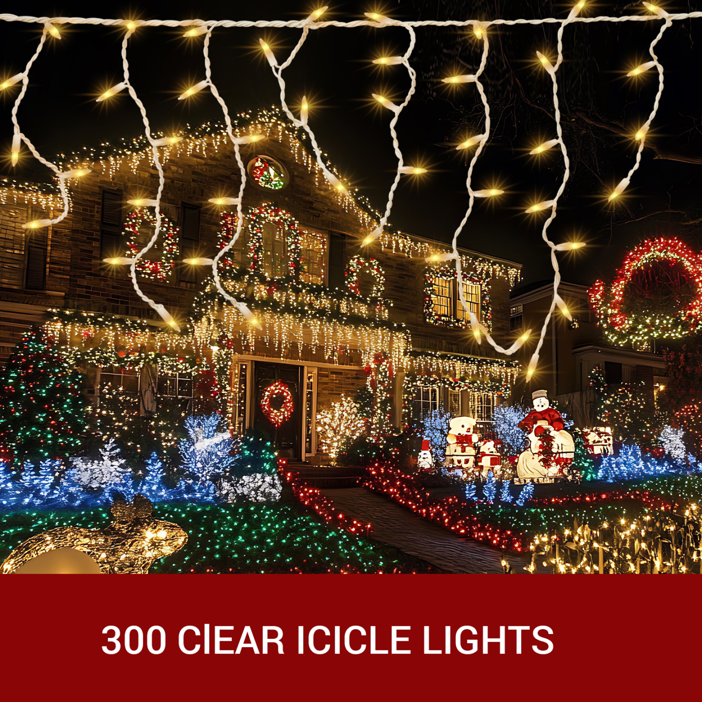 New One 2 Pack Icicle Lights, 17.67 FT 300 Incandescent Clear Warm White Icicle Christmas Lights with White Wire, 3 Connectable Icicle String Lights with 54 Drops, Holiday Party Incandes Icicle Lights