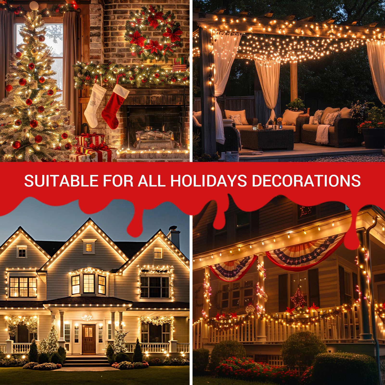 New One 3 Pack 25Ft C7 Christmas Lights, Outdoor Christmas String Lights with 25 Clear Incandescent Bulbs, Christmas Vintage String Light for Patio, Christmas, Cafe, Party Decor, Green Wire, UL Listed