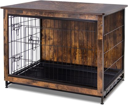 Wooden dog crate with removable tray, Country Style