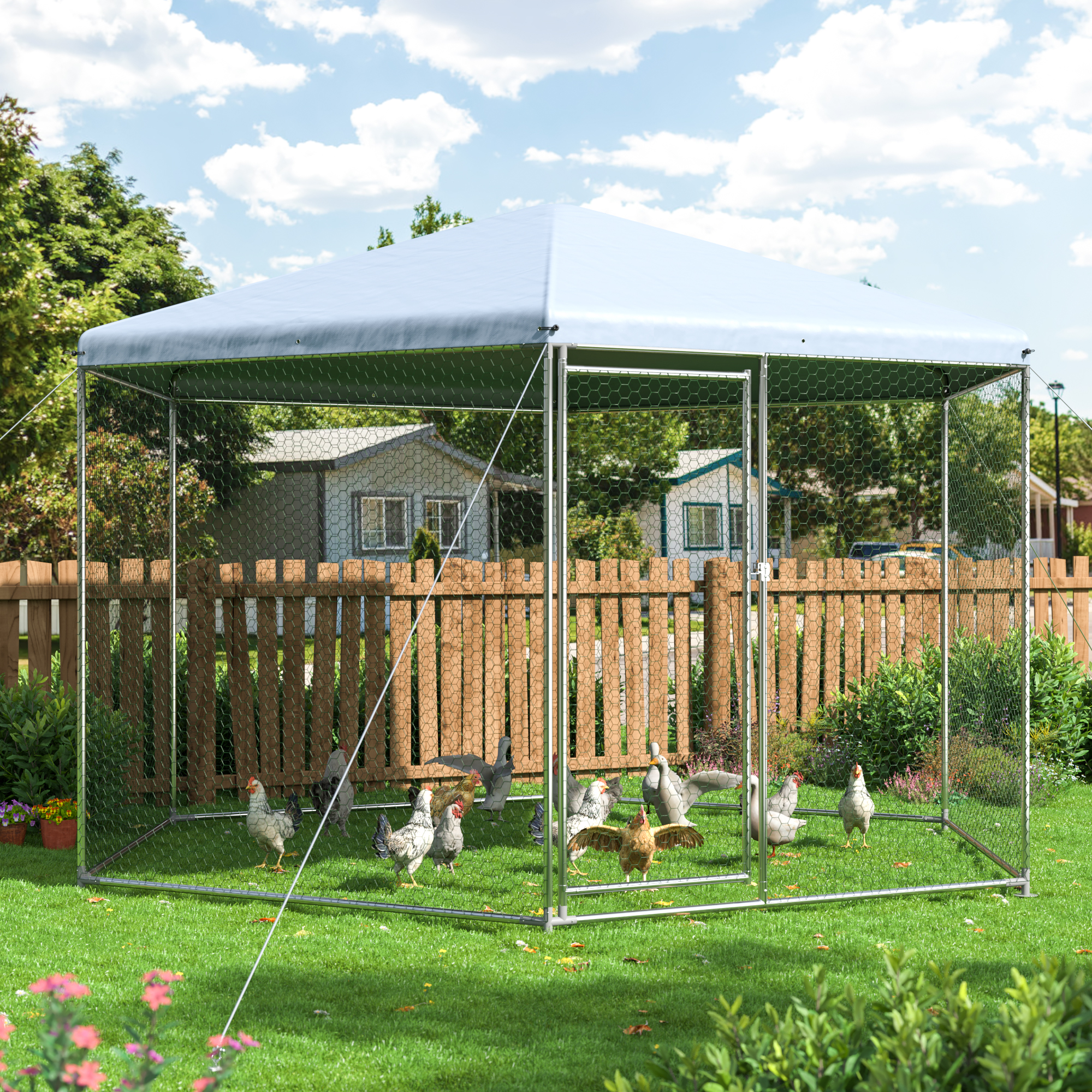 Polar Aurora New Outdoor Large Hexagonal Metal Chicken Coop