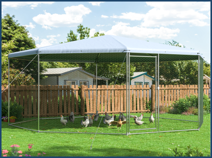 Polar Aurora New Outdoor Large Hexagonal Metal Chicken Coop