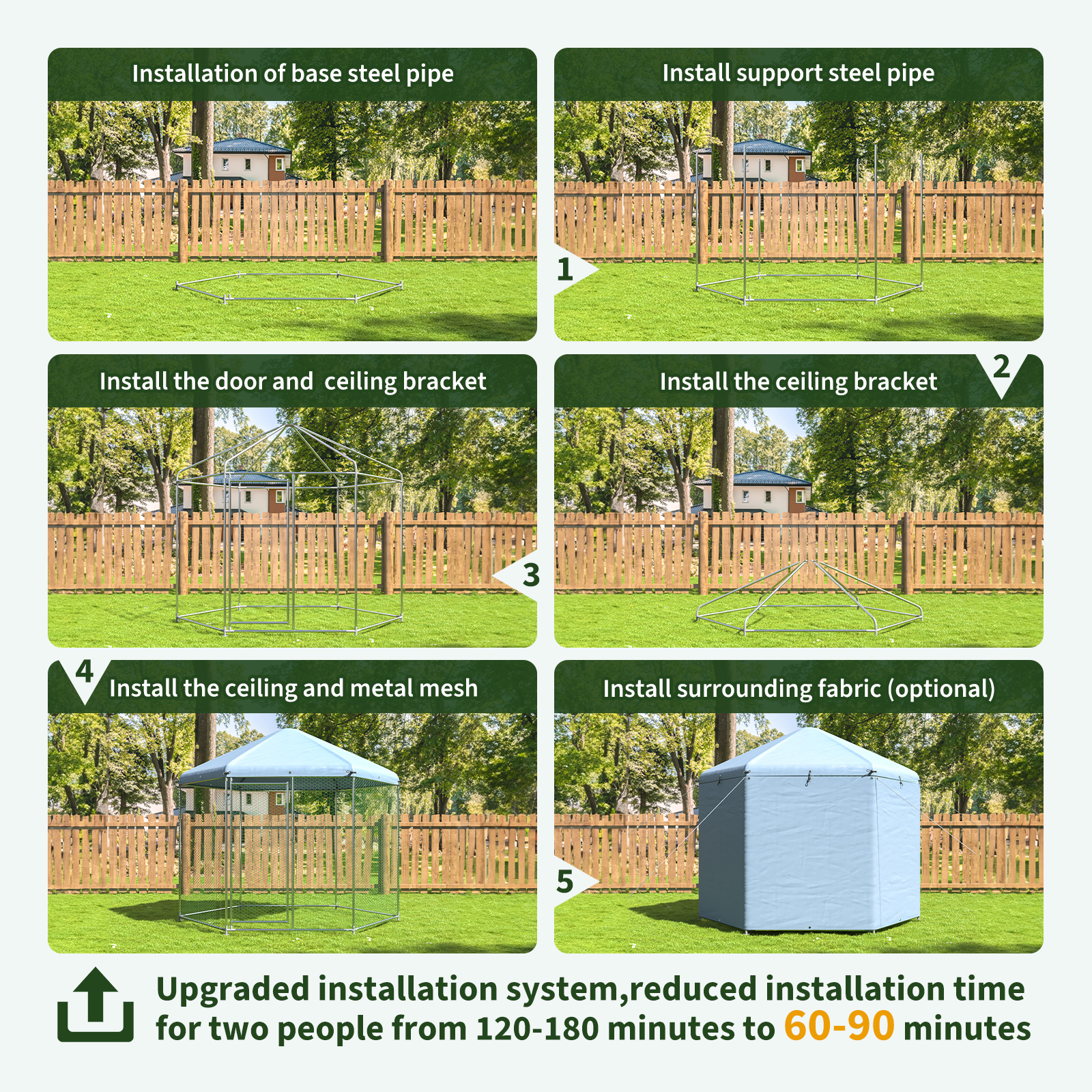 Polar Aurora New Outdoor Large Hexagonal Metal Chicken Coop