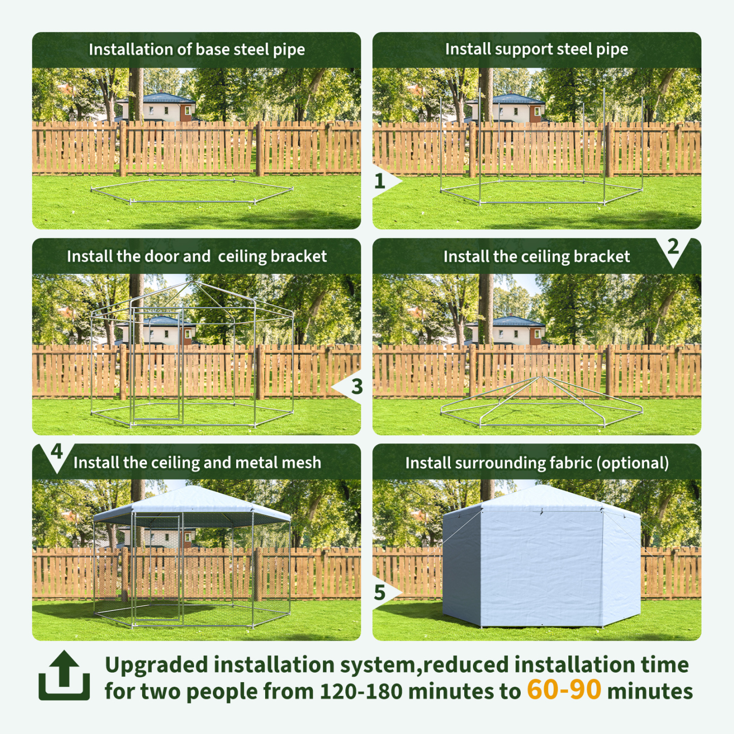 Polar Aurora New Outdoor Large Hexagonal Metal Chicken Coop