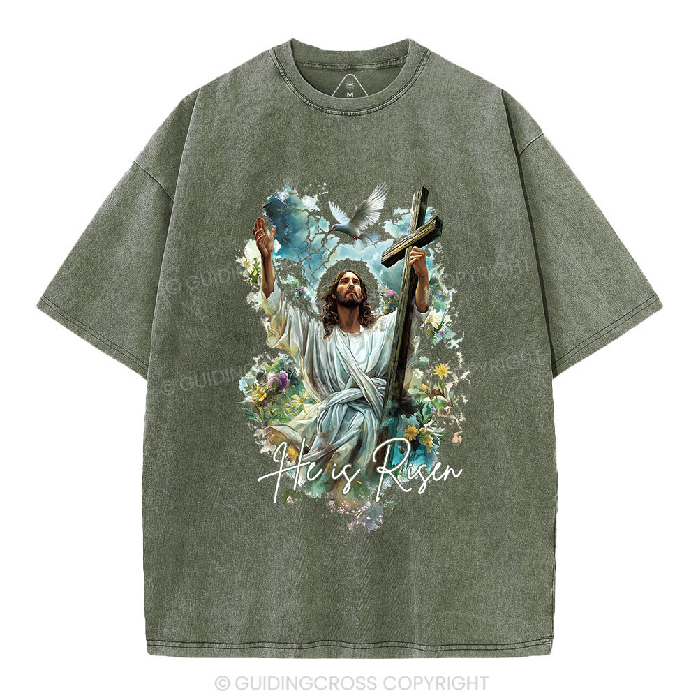 He Is Risen Christian Washed T-Shirt