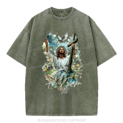 He Is Risen Christian Washed T-Shirt