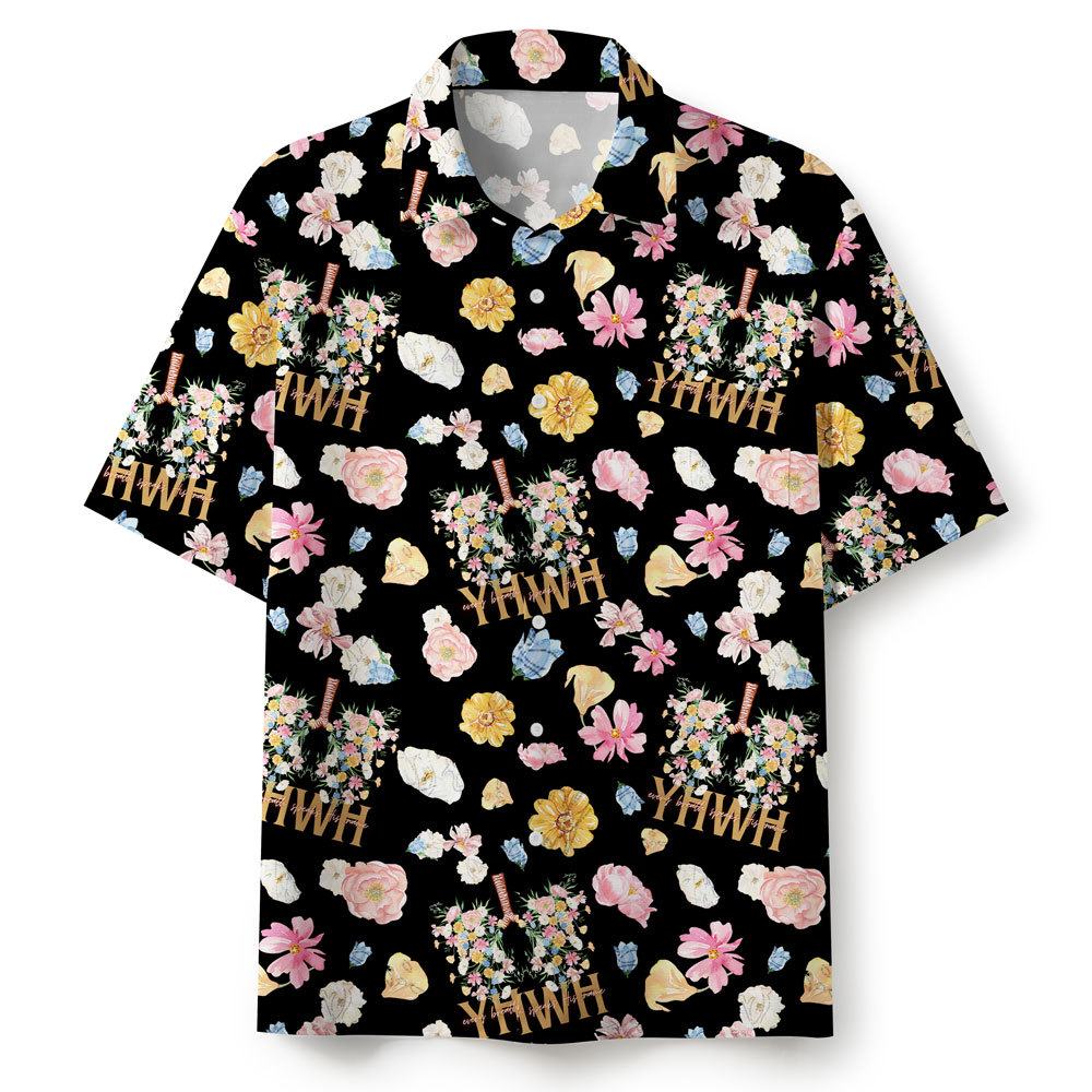 YHWH Flower Black Christian Hawaiian Shirt
