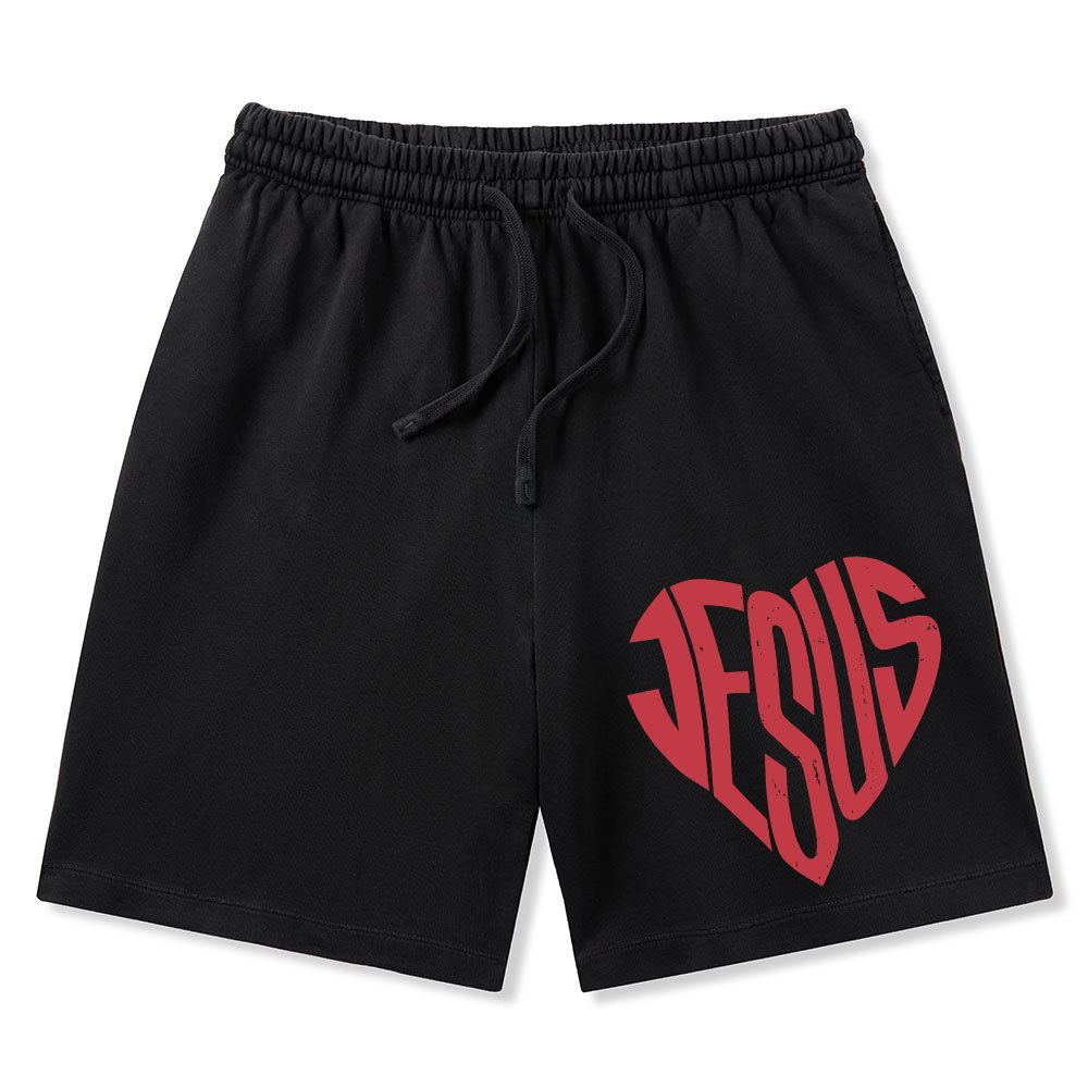 Jesus In My Hearts Christian Washed Shorts