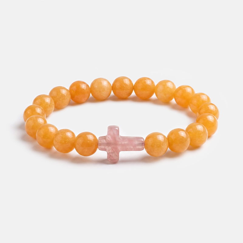 Tiger Eye Stone Cross Christian Beaded Bracelet 