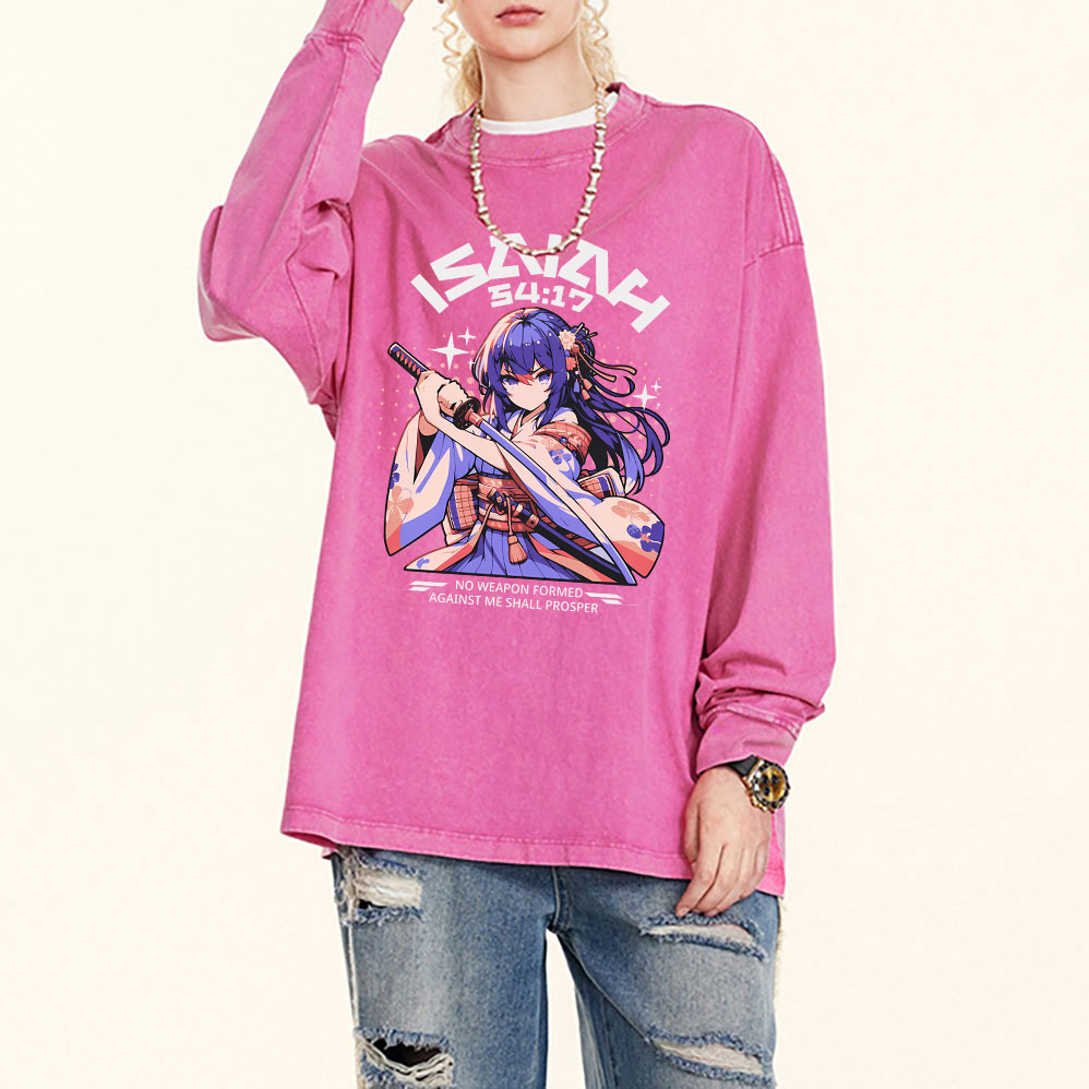 No Weapen Formed Against Me Shall Prosper Christian Washed Long Sleeve T-Shirt