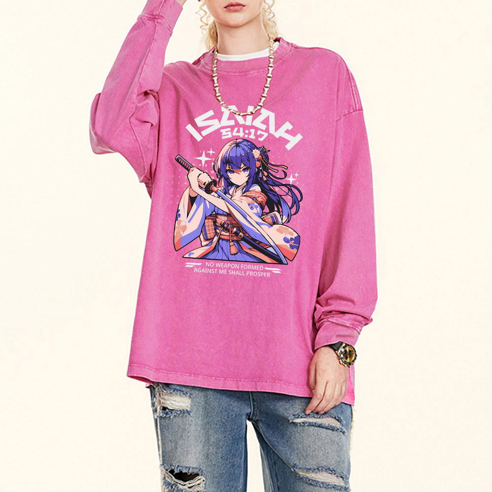 No Weapen Formed Against Me Shall Prosper Christian Washed Long Sleeve T-Shirt