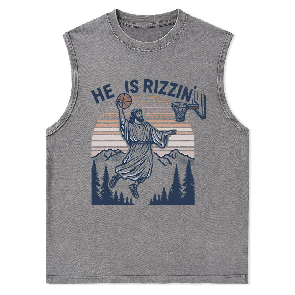 He Is Rizzen Christian Washed sleeveless Tee