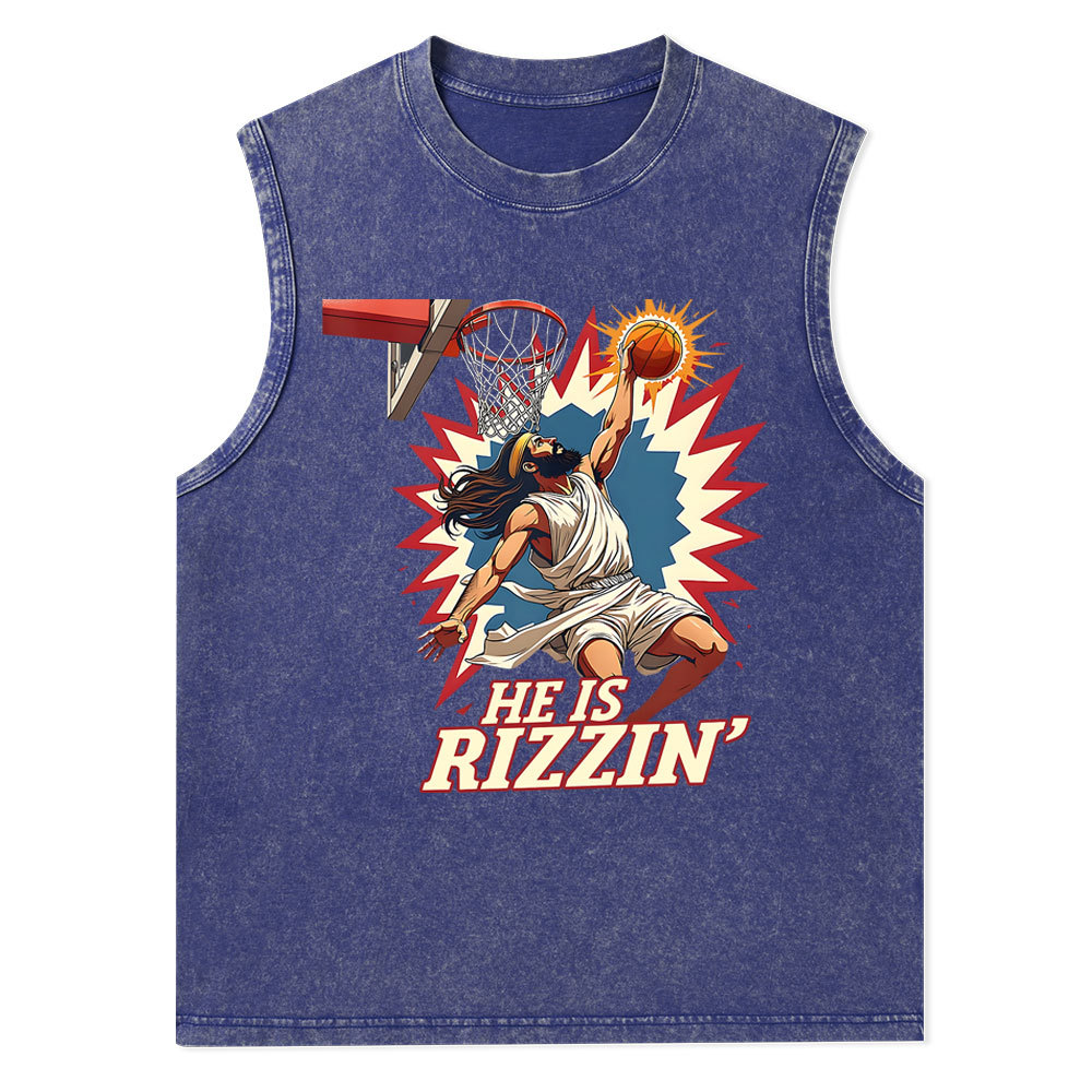 He Is Rizzen Jesus Christian Washed Tank Top
