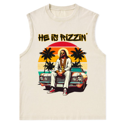 He Is Rizzen Christian Washed Tank Top
