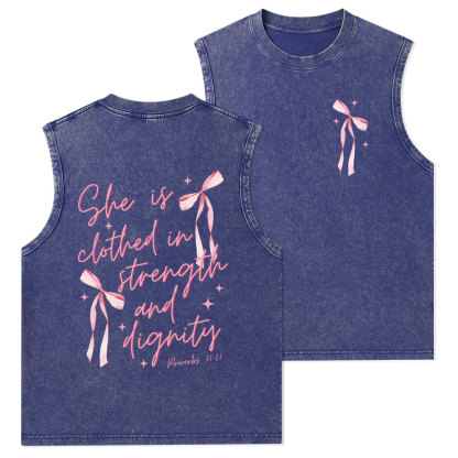 She Is Clothed In Strength And Dignity Christian Washed Tank Top