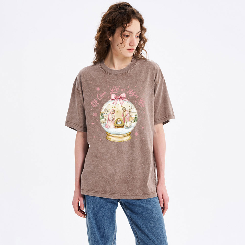 Oh Let Us Adore Him Christian Washed T-Shirt