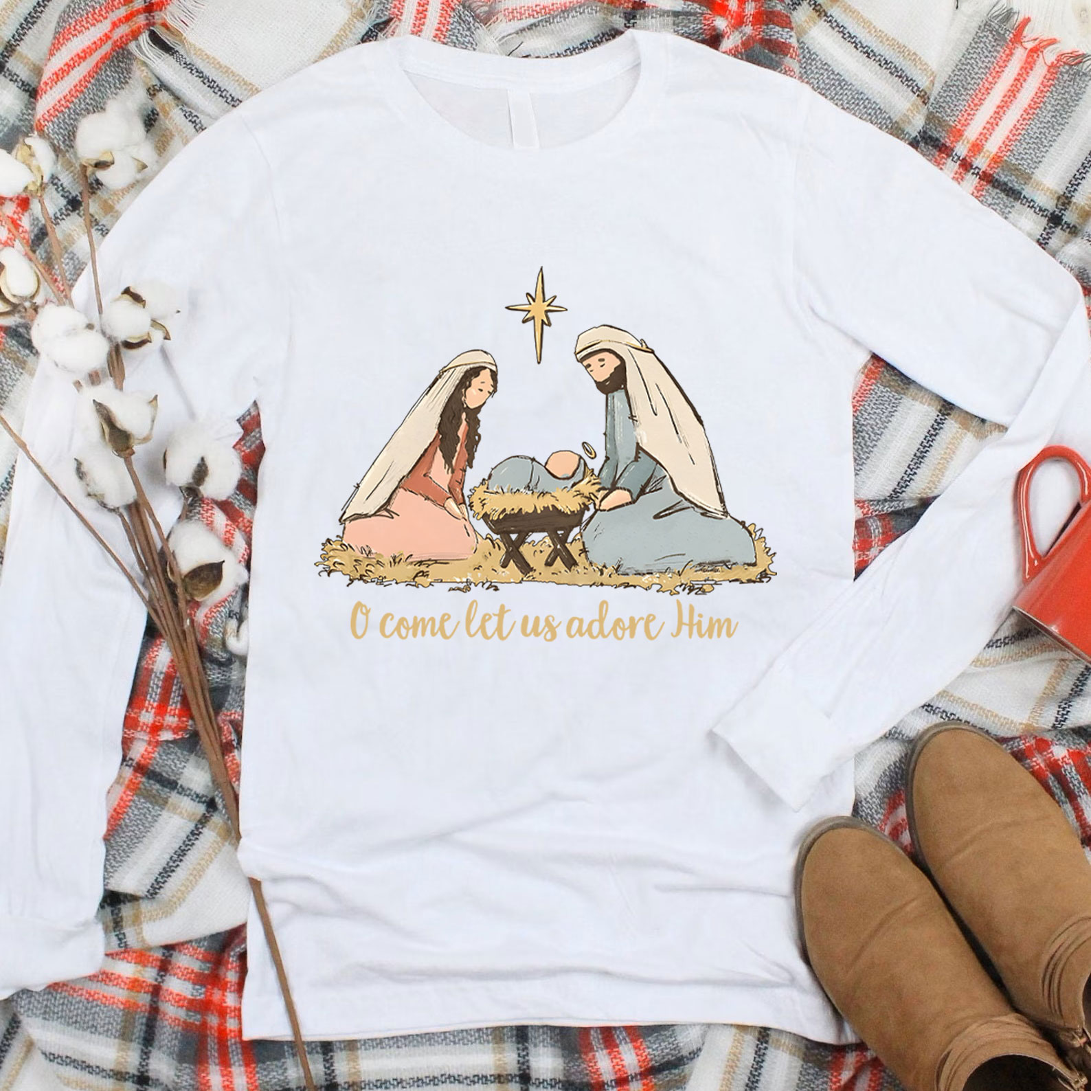 O Come Let Us Adore Him Christian Long Sleeve T-Shirt