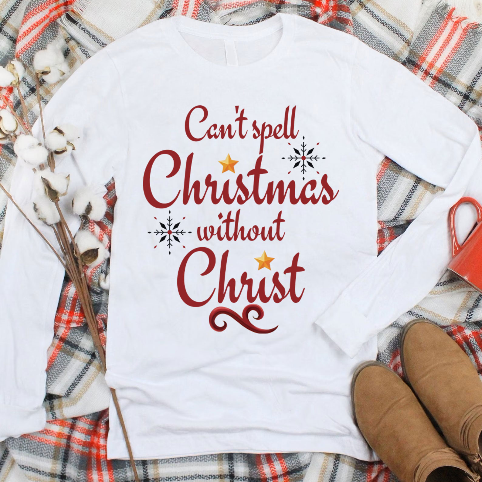 Can Not Spell Christmas Without Christ Christian Long Sleeve T-Shirt