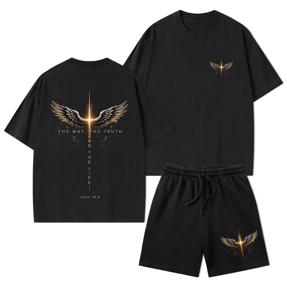 The Way The Truth The Life Christian Washed T-Shirt & Shorts