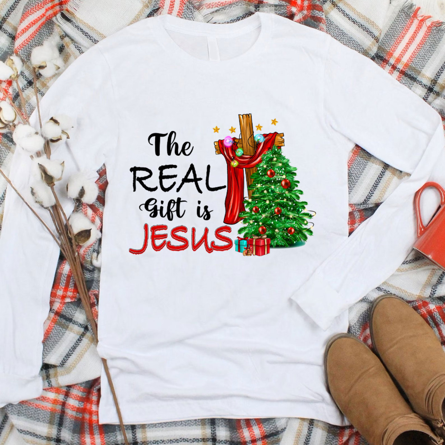 The Real Gift Is Jesus Christian Long Sleeve T-Shirt