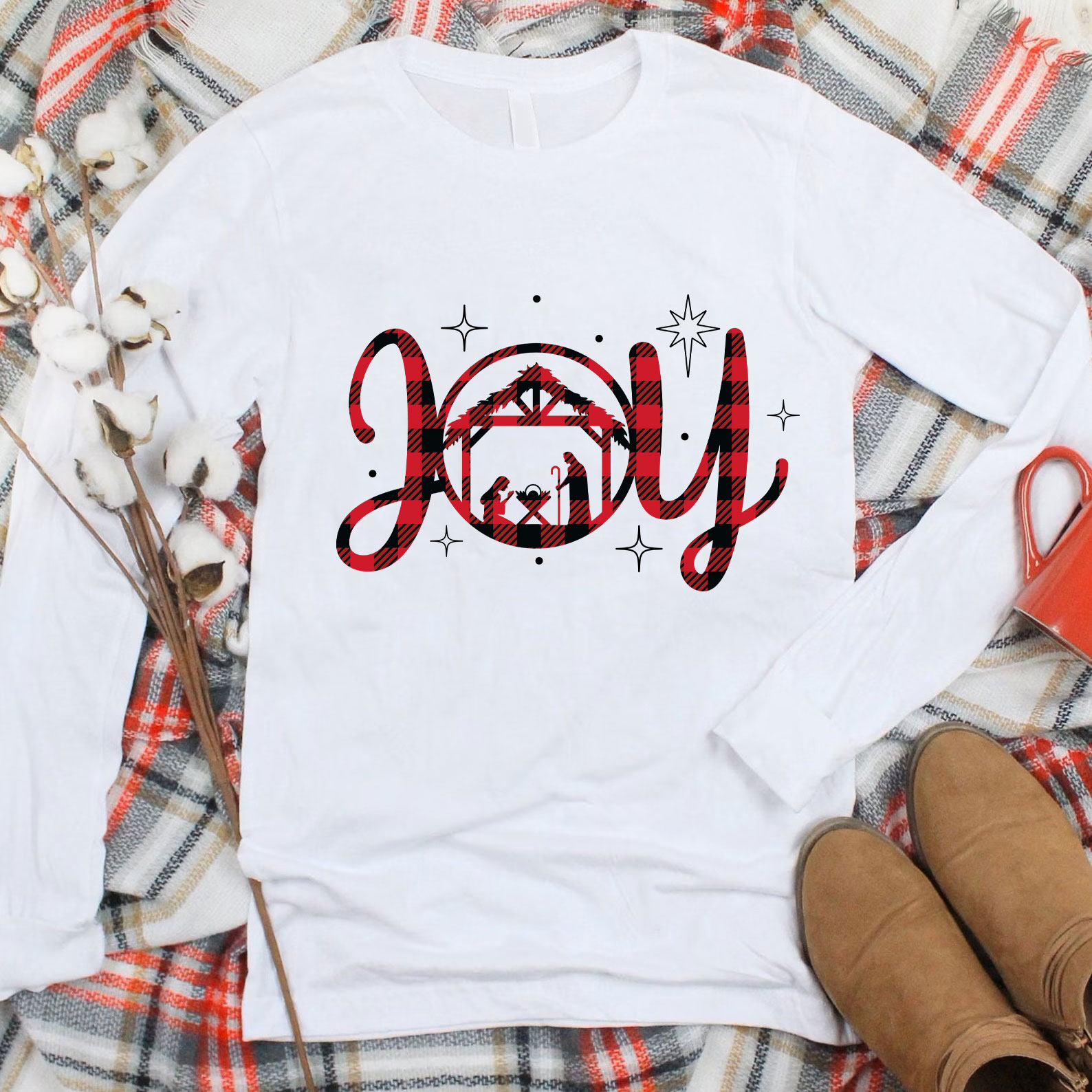 Nativity Scene Joy Christmas Long Sleeve T-Shirt