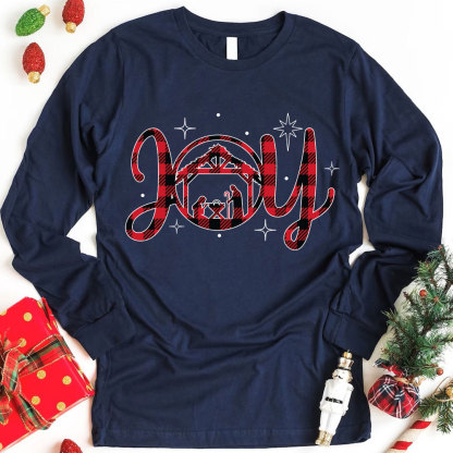 Nativity Scene Joy Christmas Long Sleeve T-Shirt