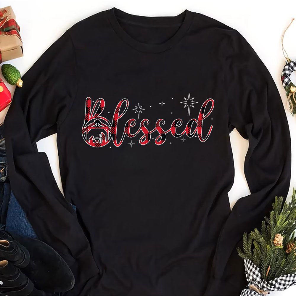 Nativity Scene Blessed Christmas Christian Long Sleeve T-Shirt