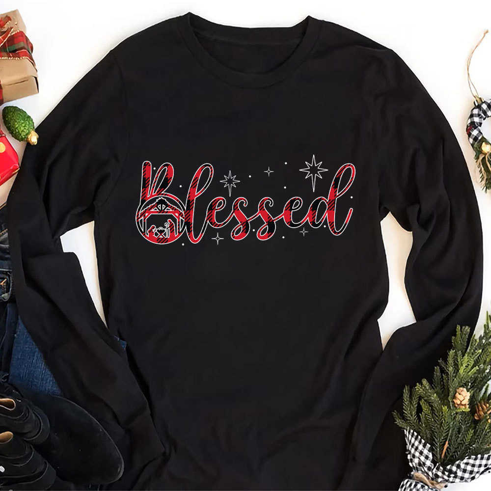 Nativity Scene Blessed Christmas Christian Long Sleeve T-Shirt