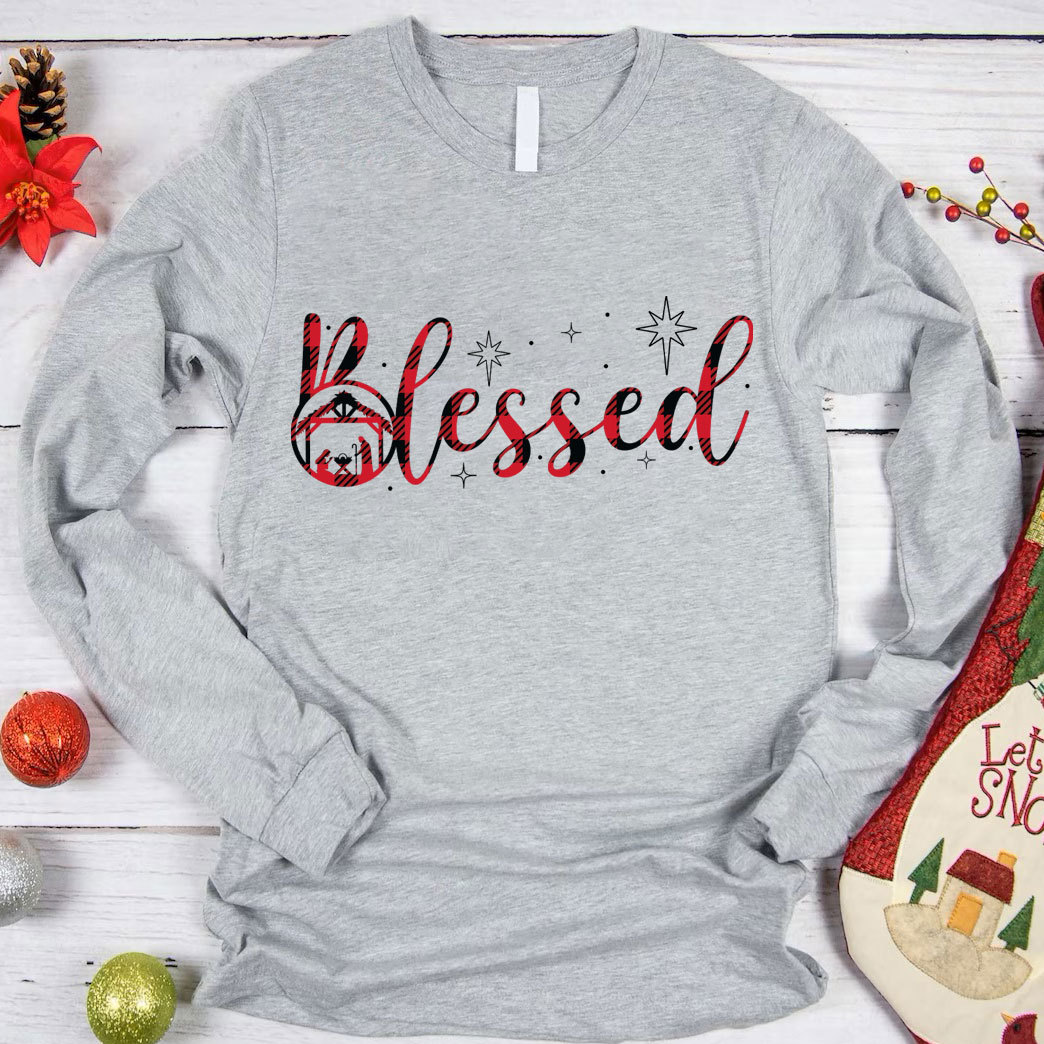 Nativity Scene Blessed Christmas Christian Long Sleeve T-Shirt