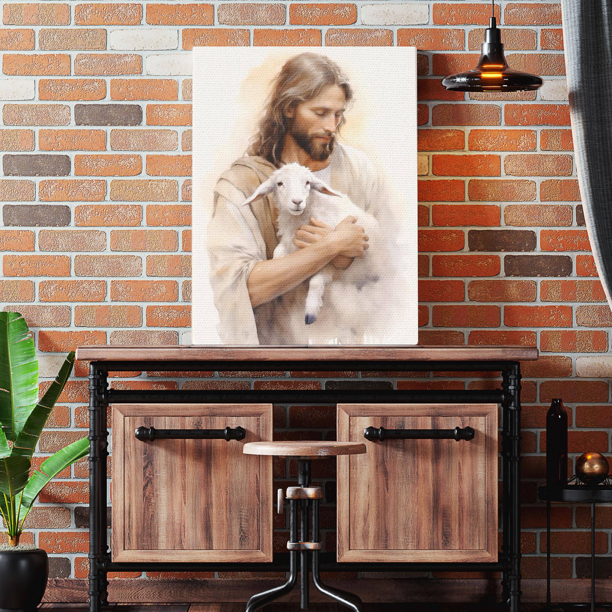 Jesus And Lamb Christian Canvas Wall Art