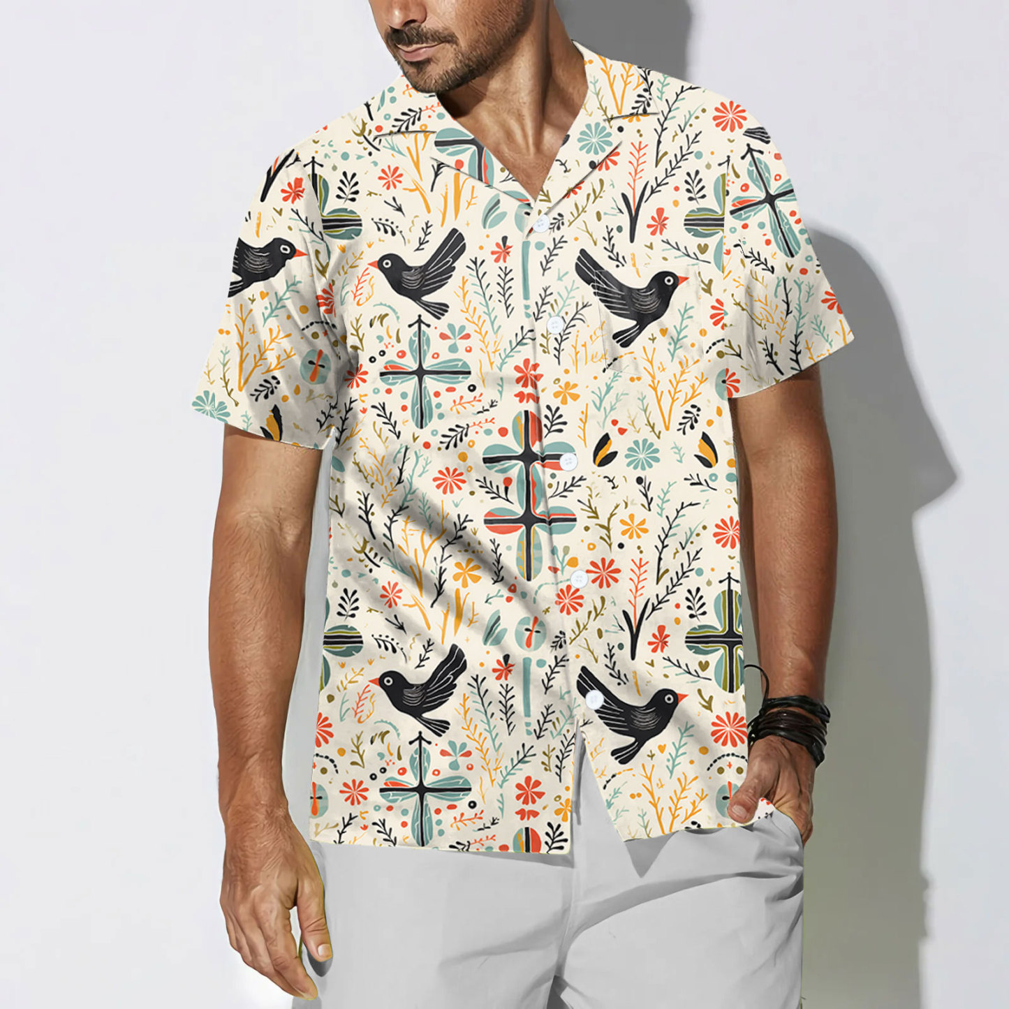 Dove Cross Boho Christian Hawaiian Shirt
