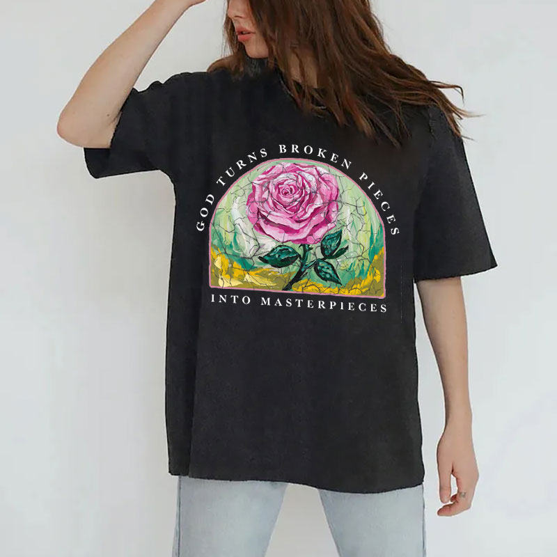 God Turns Broken Pieces Into Masterpieces Christian Washed T-Shirt