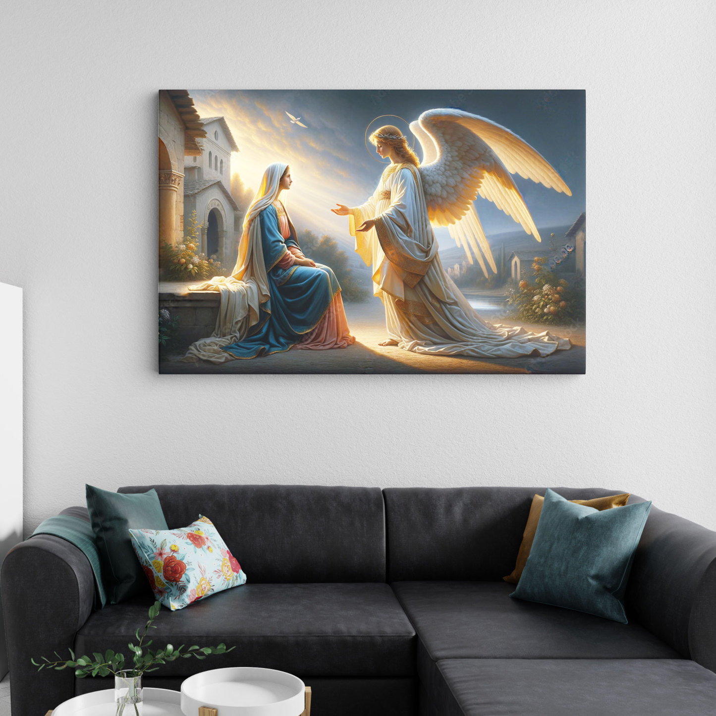 A Divine Encounter Between The Virgin Mary And The Archangel Angel Gabriel Christian Canvas Wall Art