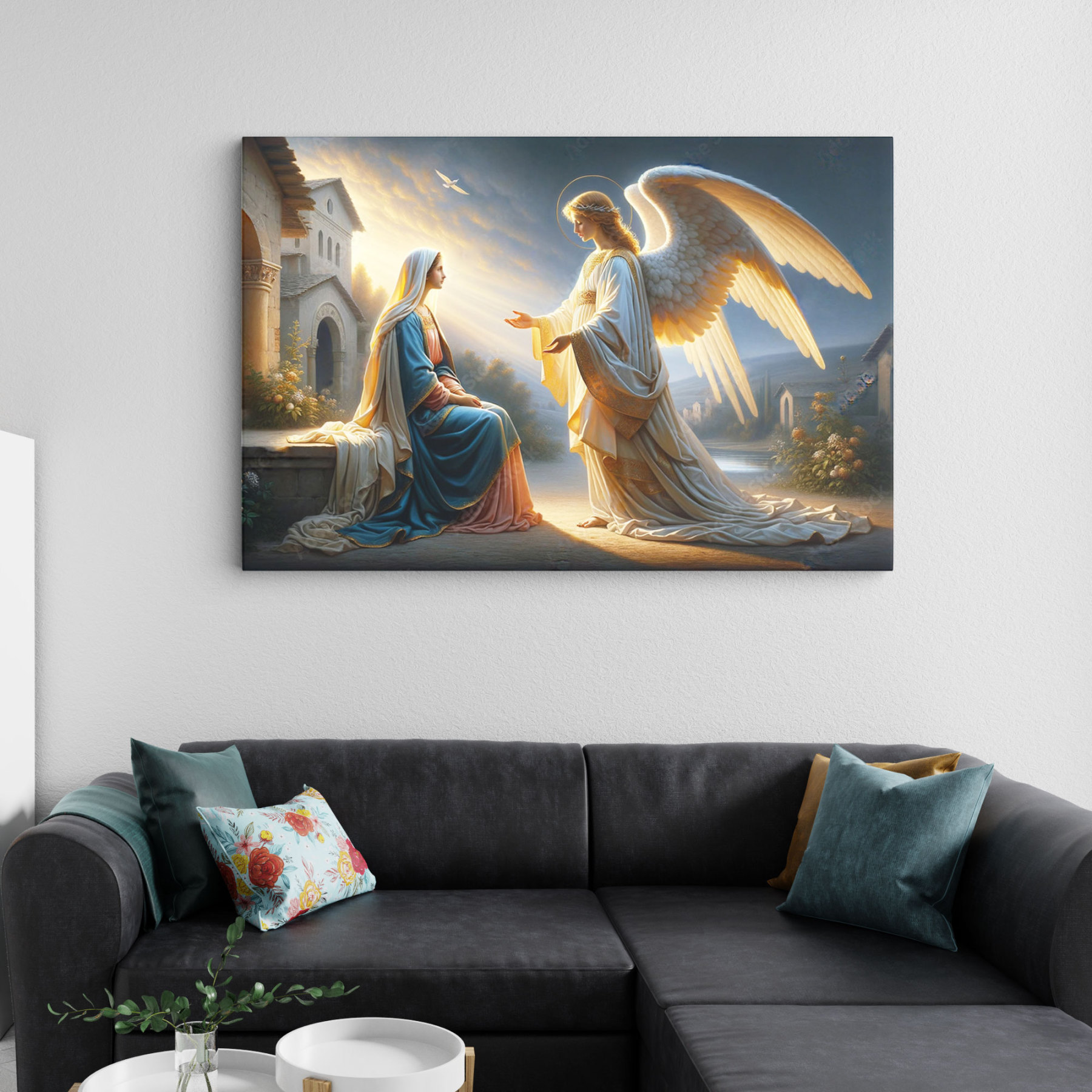 A Divine Encounter Between The Virgin Mary And The Archangel Angel Gabriel Christian Canvas Wall Art